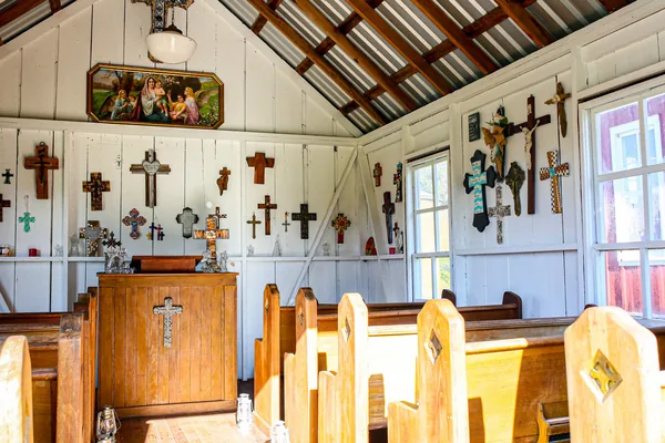 Inside the white chapel