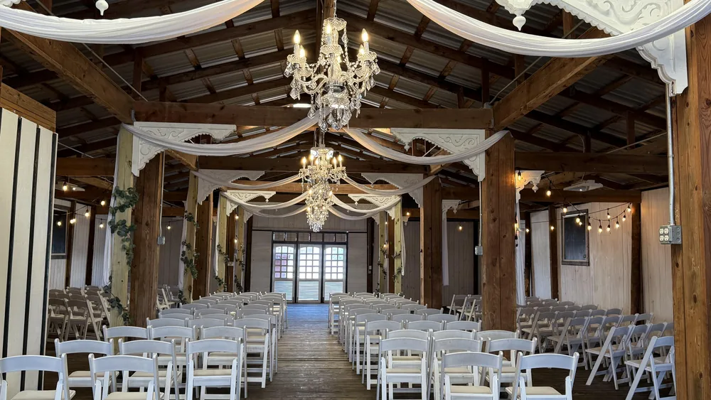 The barn set for a reception