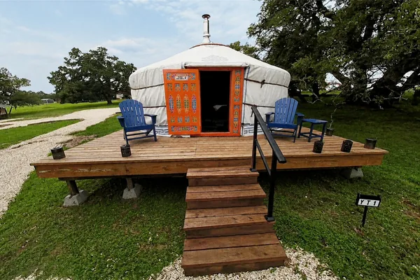 The yurt's painted door